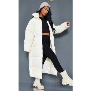 Cream Soft Nylon Oversized Padded Maxi Puffer